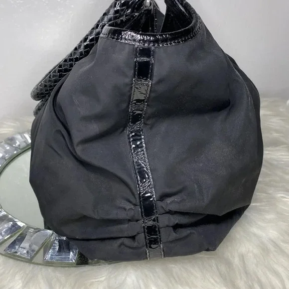 Brighton Black Nylon Shoulder Bag With Silver Buckle Leather Trim and Detail - Picture 4 of 12